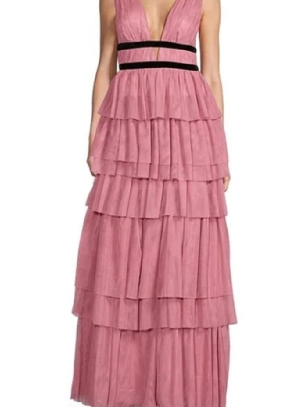 Sleeveless Tiered V-Neck Pink Maxi Dress